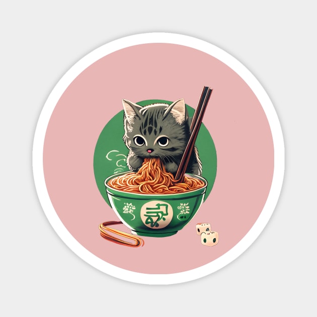 cute cat eating ramen Magnet by abomastour